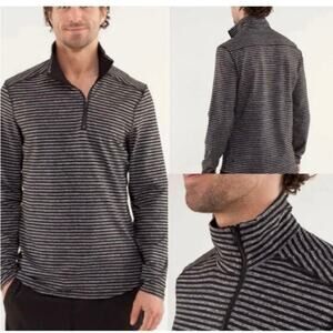 Lululemon Mens Sz M Studio Half Zip Jacket Classic Stripe Heathered Black Grey